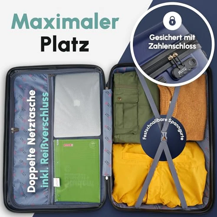 Easy Move ABS Hartschalenkoffer [ERGONOMISCH & SICHER] - Großer Trolley Koffer mit 360° Rädern, Zahlen Schloss - reisekoffer groß, hartschalenkoffer, Luggage (Dark Blue, L) – Bild 4