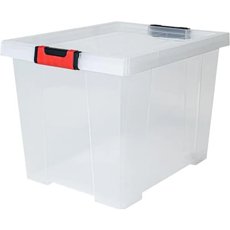 EDA Aufbewahrungsbox Clipstock 45 L mit Deckel, transparent, ineinander steckbar und stapelbar, Soft-Touch-Griffe, lebensmittelecht, 49,4 x 38,8 x 35,8 cm