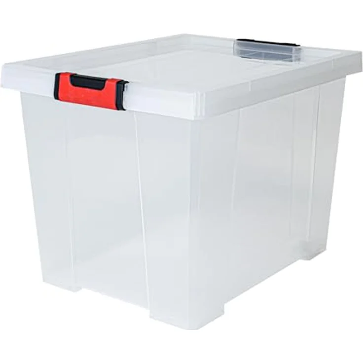 EDA Aufbewahrungsbox Clipstock 45 L mit Deckel, transparent, ineinander steckbar und stapelbar, Soft-Touch-Griffe, lebensmittelecht, 49,4 x 38,8 x 35,8 cm – Bild 1