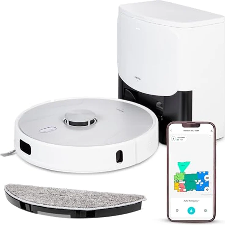 Medion® Saugroboter X42 SW+ mit Absaugstation, 8.000 Pa Saugleistung, 240min Laufzeit, 28,8 W, Nass- und Trocken Saugroboter, Teppicherkennung, Lasernavigation – Bild 2