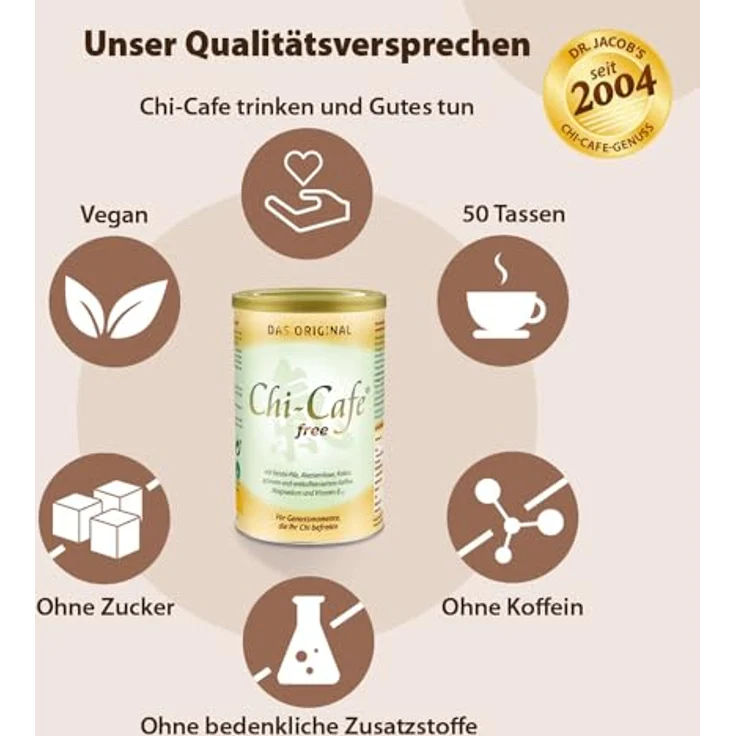 Dr. Jacob's Chi-Cafe free Pulver 250 g, entkoffeinierter Kaffee-Genuss mit Reishi-Pilz, vegan, ohne Zuckerzusatz – Bild 5