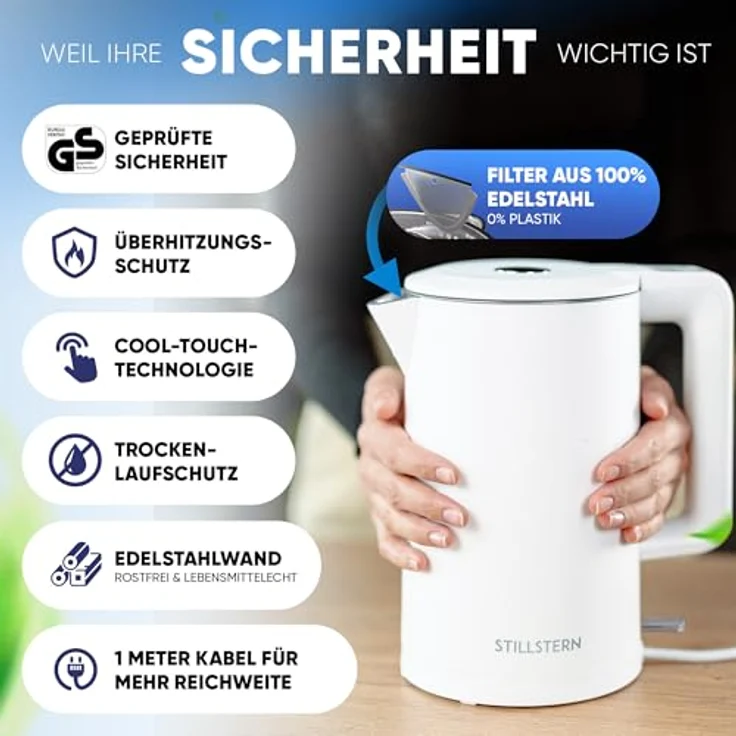 Stillstern Wasserkocher Turbo-Heat "Clarity", 1,7L, 2200W, doppelwandig, Anti-Fingerprint, leise, Edelstahl – Bild 3