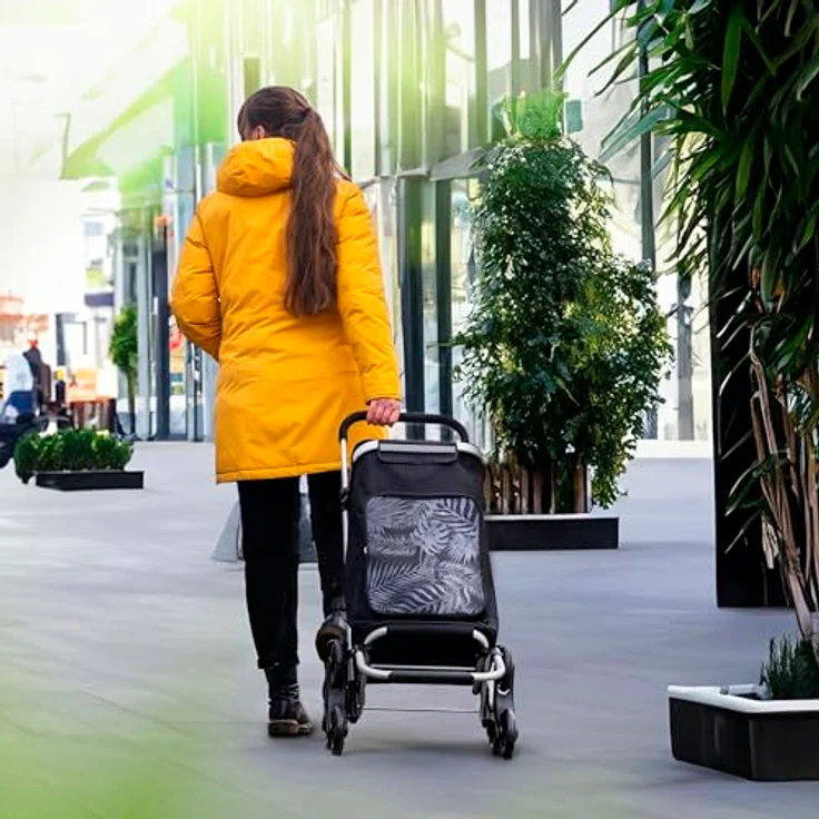 eluno Einkaufstrolley OKEL, Treppensteiger, klappbarer Handwagen, 2 Kühlfächer, Schwarz – Bild 2