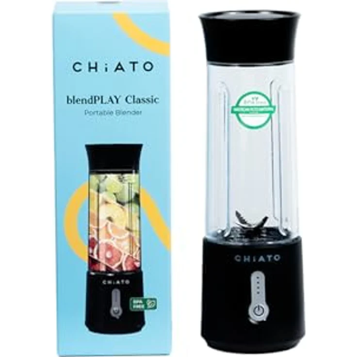 CHiATO BlendPLAY, Akku-Smoothie-Maker mit 500 ml Fassungsvermögen, tragbar und USB-C Ladeanschluss, Schwarz – Bild 2