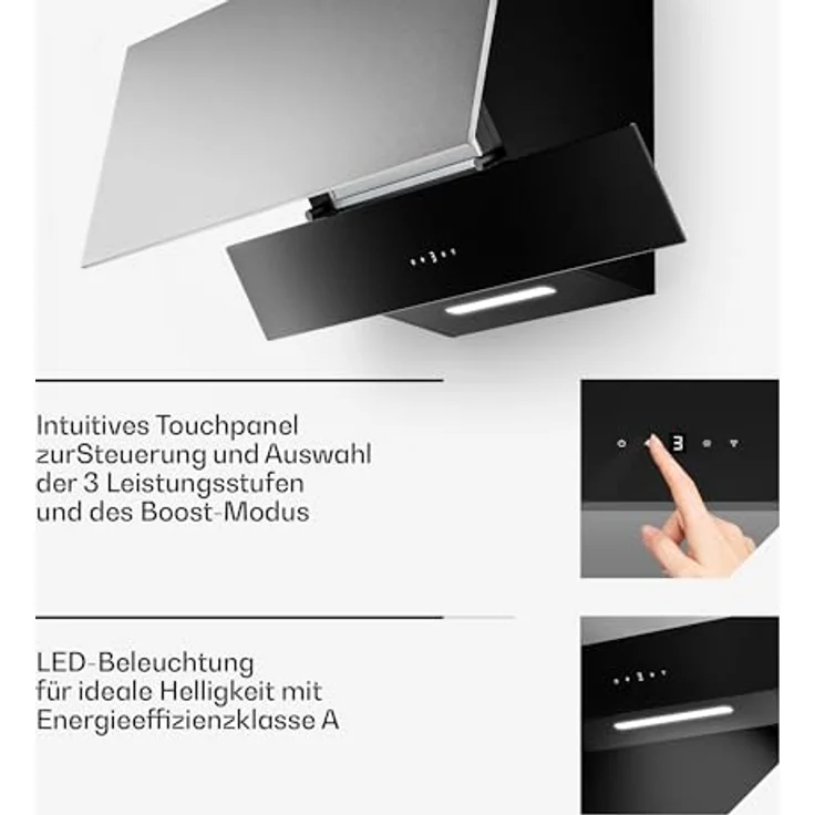 Klarstein Verosteel Dunstabzugshaube 90 cm – Kopffrei, 624 m³/h, A++, Touch-Bedienung, LED, Edelstahl & Glas, leise – Bild 7