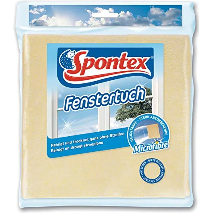 Spontex Mikrofaser Fenstertuch, gründliche Reinigung ohne Putzmittel, hohe Oberflächenkontaktwirkung