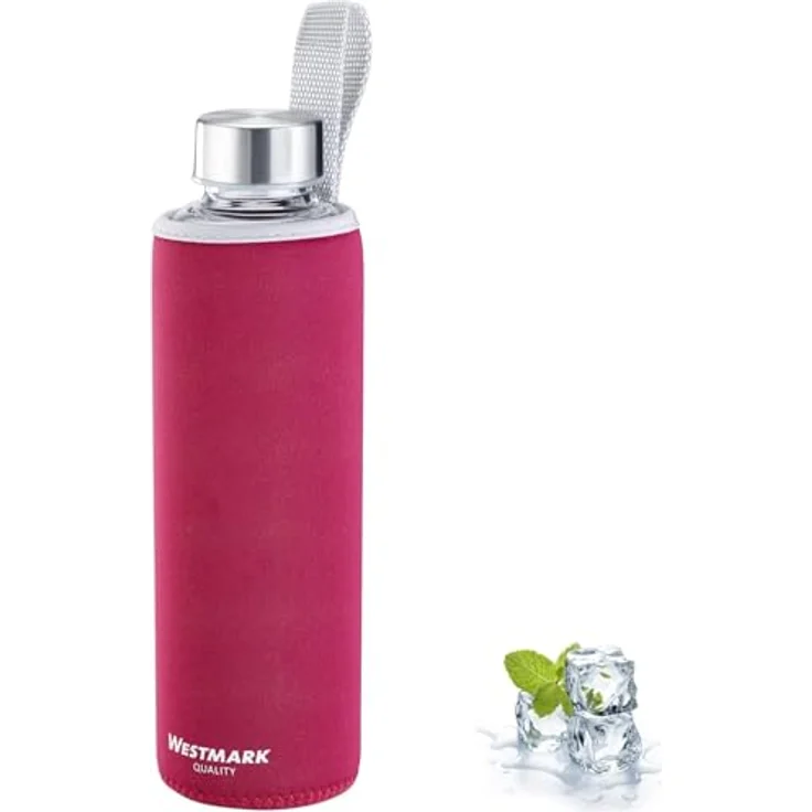 Westmark Trinkflasche, aus Glas mit Aufdruck, inkl. Schutzhülle, 550 ml, Glas-Silikon-Kautschuk, BPA-frei, Viva, Rot-Silber-Klar, 5272226R – Bild 11