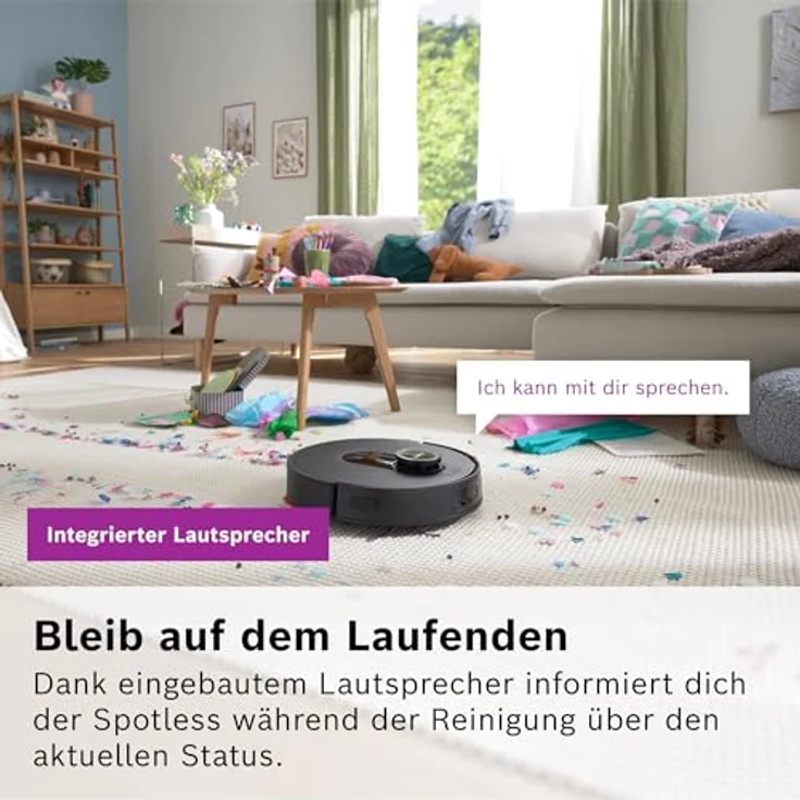 BOSCH Saugroboter Spotless Max BCRDW3B, 11.000 Pa Saugkraft, rotierende Wischpads, 70°C Selbstreinigung, Absaugstation, Carbon Bürste – Bild 16