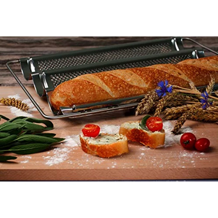 Lares Baguette-Backblech aus Edelstahl mit ausziehbaren Bügeln für Baguettes oder Brötchen Maße: 33 x 43 x 4cm – Bild 2