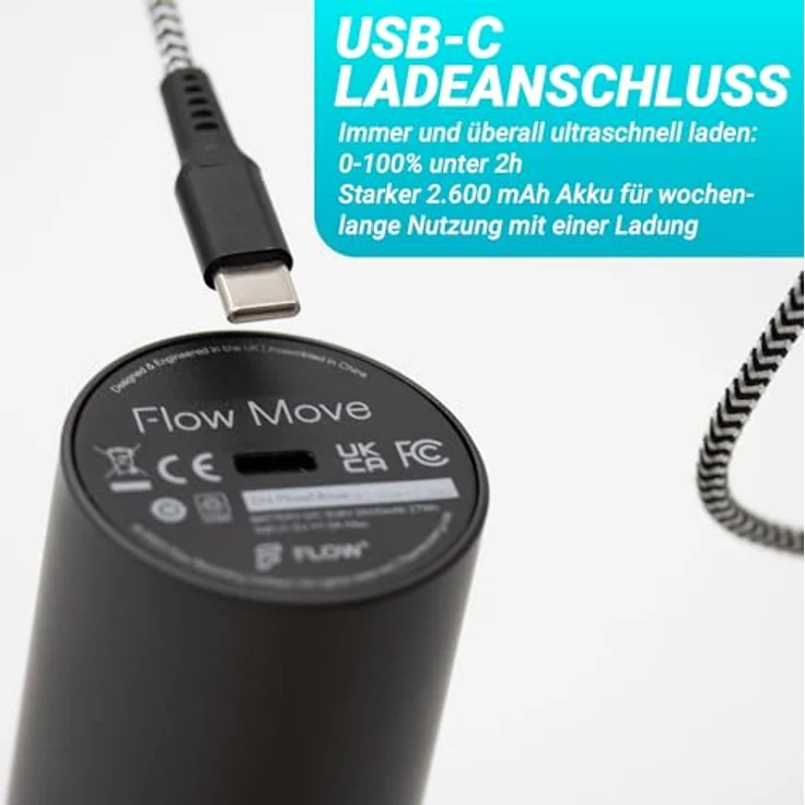 Flow FLOW® MOVE Massagepistole. TÜV zertifizierte Qualität mit 5 Massageköpfen & 4 Massagestufen USB-C Ladeanschluss 12mm Amplitude Ultra leise Massagegun Muskel Massagegerät Muskelpistole – Bild 5
