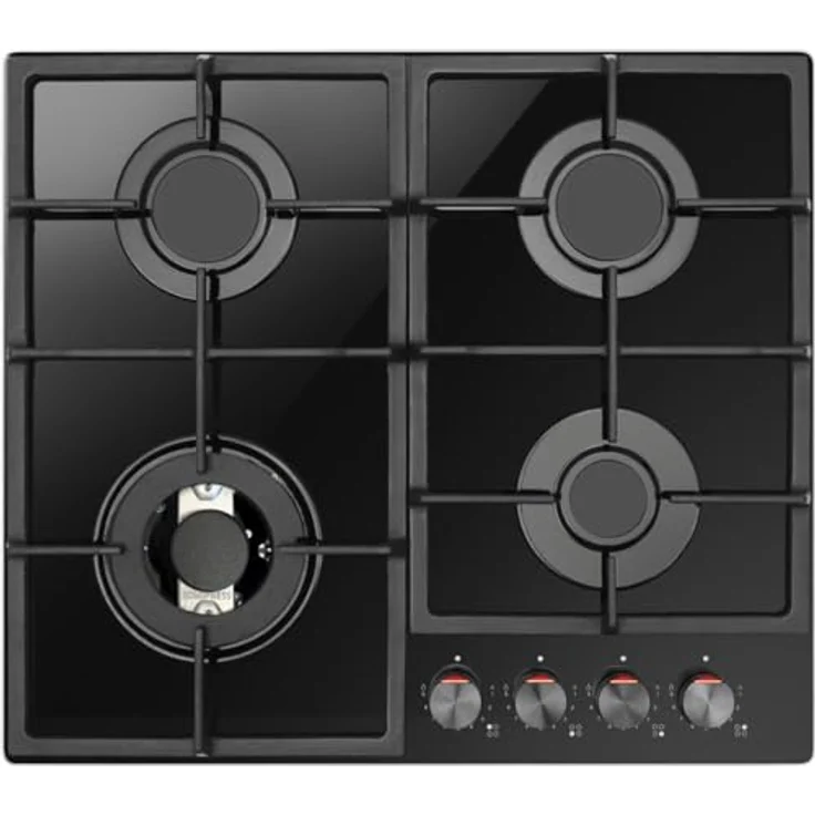Amica KMG 734 060 S Autarkes Gaskochfeld, 59 cm breit, mit Glaskeramik, rahmenlos, elektrische Einhand-Funkenzündung, Knebelsteuerung, schwarz – Bild 1