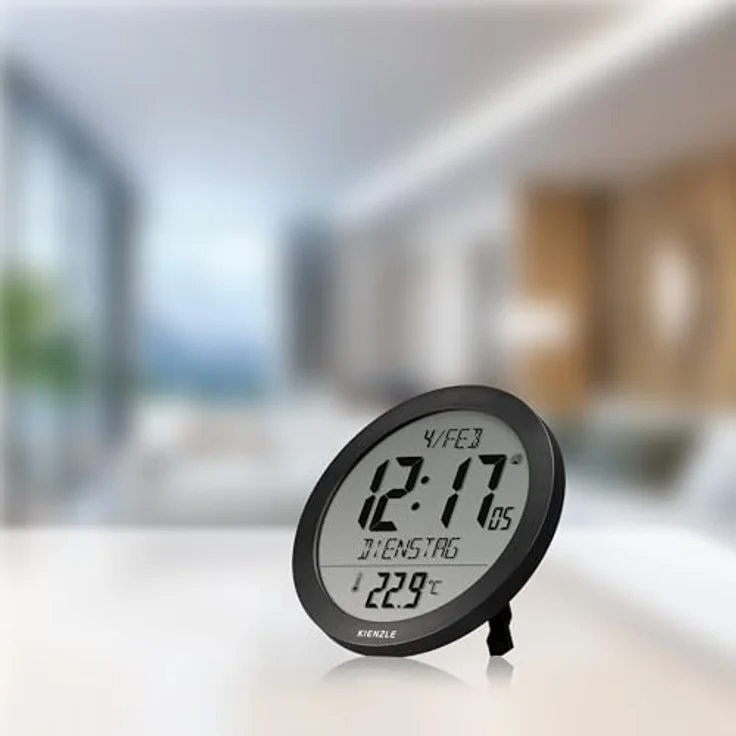 Kienzle Funkwanduhr Tischuhr mit 18,7 cm Display, Temperaturanzeige, DCF-Zeit, Datum, 2 Weckzeiten, Schlummerfunktion, schwarz – Bild 2