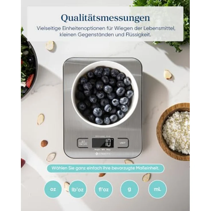 Etekcity Digitale Küchenwaage aus Edelstahl, präzise Messungen für Kaffee, Backen und Brot mit LCD-Display und Tara-Funktion – Bild 4