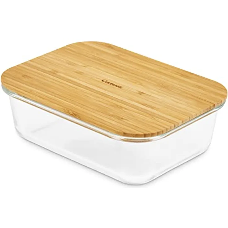 Culinare Naturals C70024 Glasbehälter | Bambus/Glas | 1L | Frischhaltedose mit Deckel | Küchenorganisation/Kühlschrankaufbewahrung/Frischhaltedose | Nicht spülmaschinengeeignet