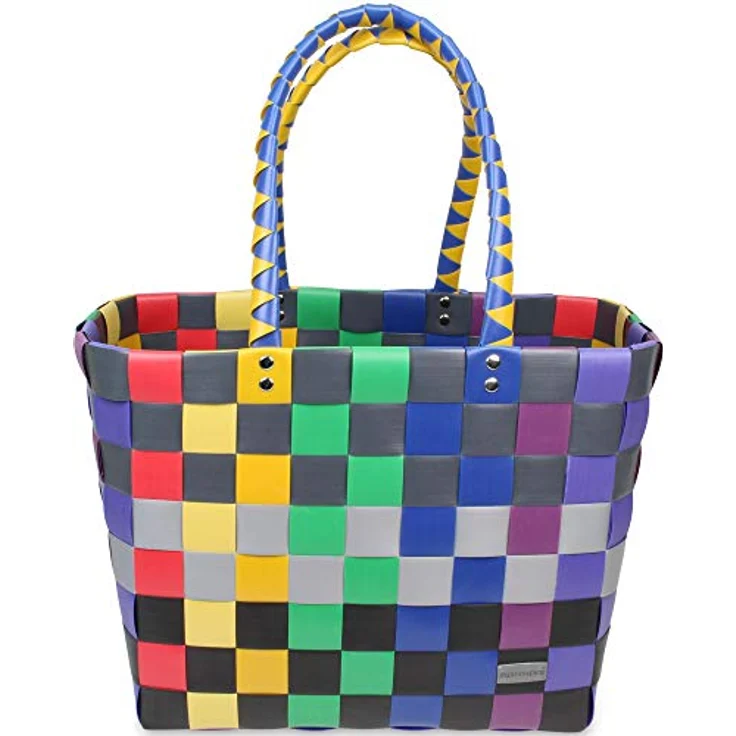 normani Einkaufstasche geflochten mit Henkeln, extra robuste Tragetasche 20L, Farbe Classic/Rainbow, aus 70% recyceltem Material – Bild 1