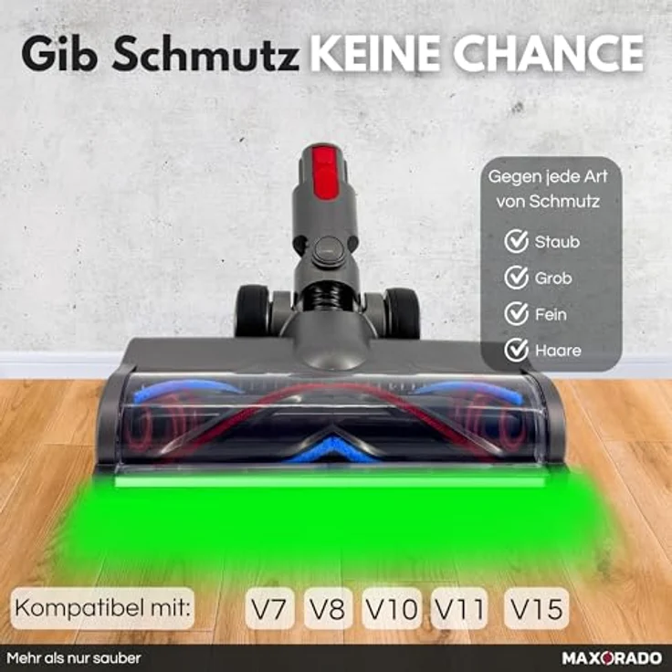 Maxorado Komfort Turbodüse mit LED Beleuchtung, elektrische Staubsaugerdüse für Dyson V7 V8 V10 V11 V15, stärkere Beleuchtung, extreme Saugleistung, flexibles Handling – Bild 2