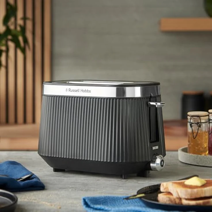Russell Hobbs Brontë Toaster für 2 Scheiben, matt schwarz mit Silberakzenten, 6 Bräunungsstufen, Lift & Look, Auftaufunktion, Brötchenaufsatz, 26760-56 – Bild 2