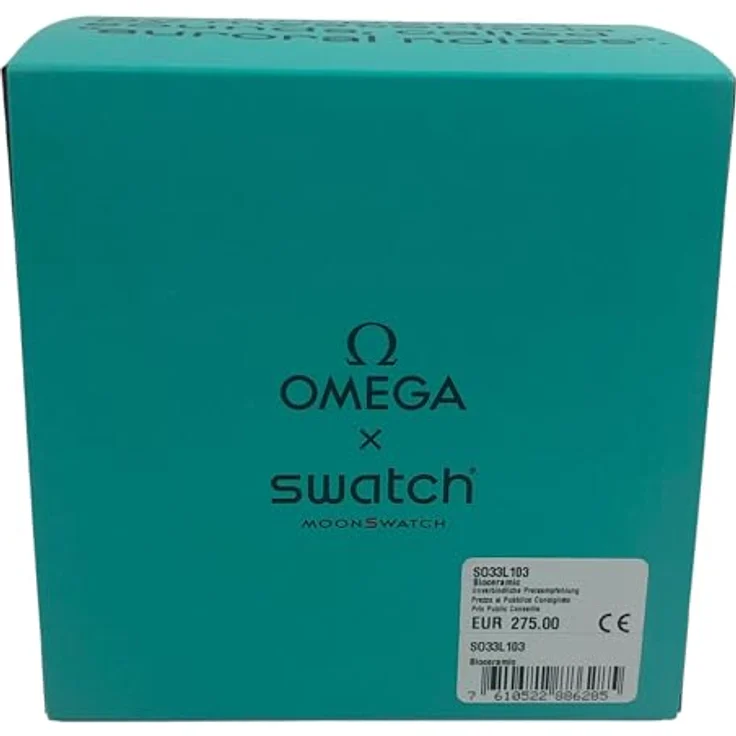 Swatch Chronograph Swatch Omega Moonswatch Mission on Earth Polar Lights SO33L103, Armbanduhr mit türkisem Bioceramic Gehäuse und Glitzerpunkten auf dem Zifferblatt – Bild 4