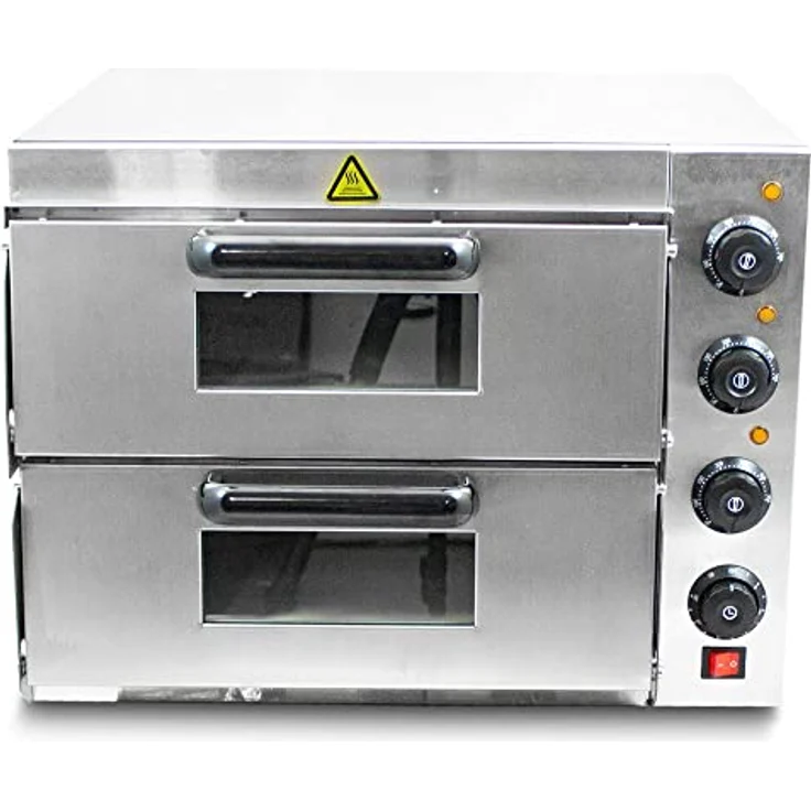 Bituxx Elektrischer Pizza Doppelofen MS-18168, 3000 Watt, Silber, mit getrennten Temperatureinstellungen und Schamottstein für knusprigen Boden – Bild 4