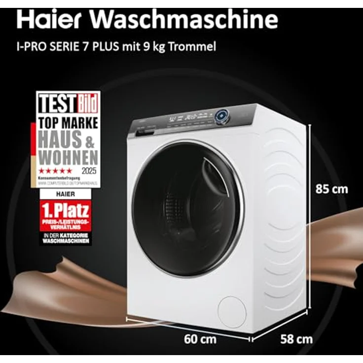 Haier HW90-BD14979EU1, 9 kg Waschmaschine mit hOn App, DirekMotion Motor und Dampffunktion, A Energieeffizienzklasse, Vollwasserschutz – Bild 2