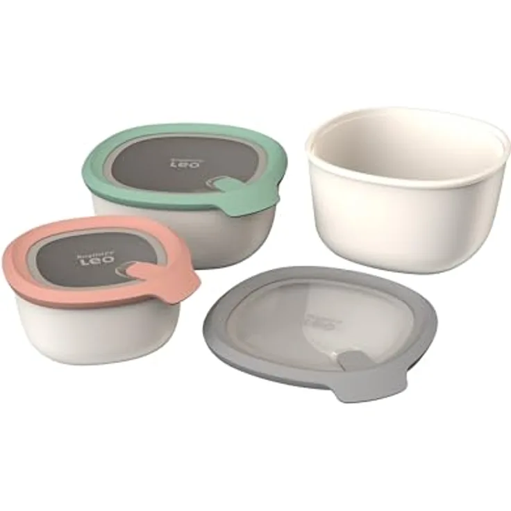 BergHOFF LEO 3er-Set Frischhaltedosen mit Deckel, spülmaschinenfest, mikrowellen- und gefriergeeignet, neutraler Ton