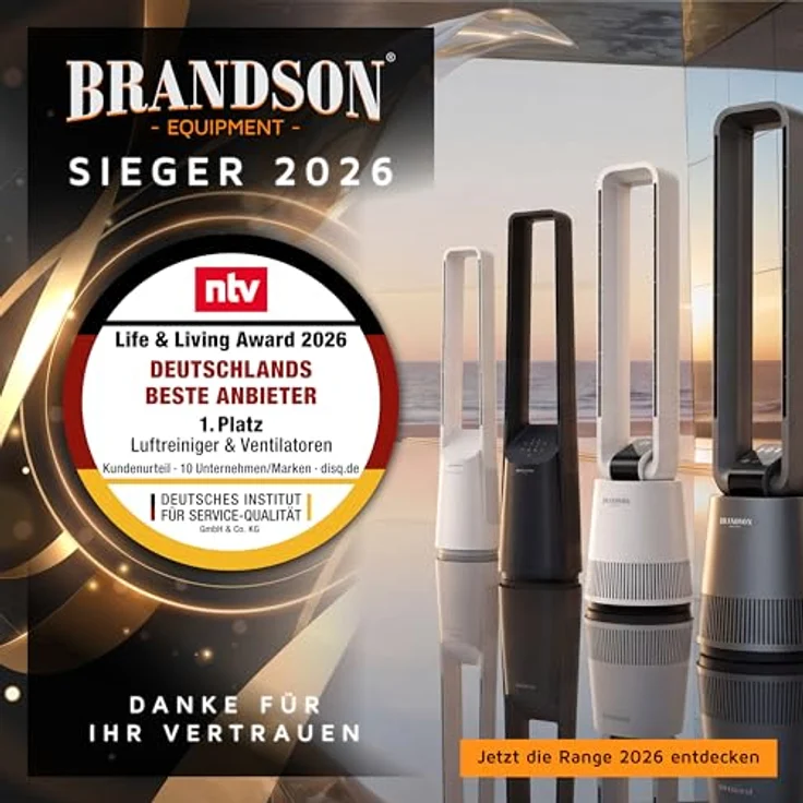 Brandson 308409 Turmventilator, rotorlos, 33W DC-Motor, 6 Geschwindigkeiten, 5 Modi, 60° Oszillation, Fernbedienung, Timer – Bild 8