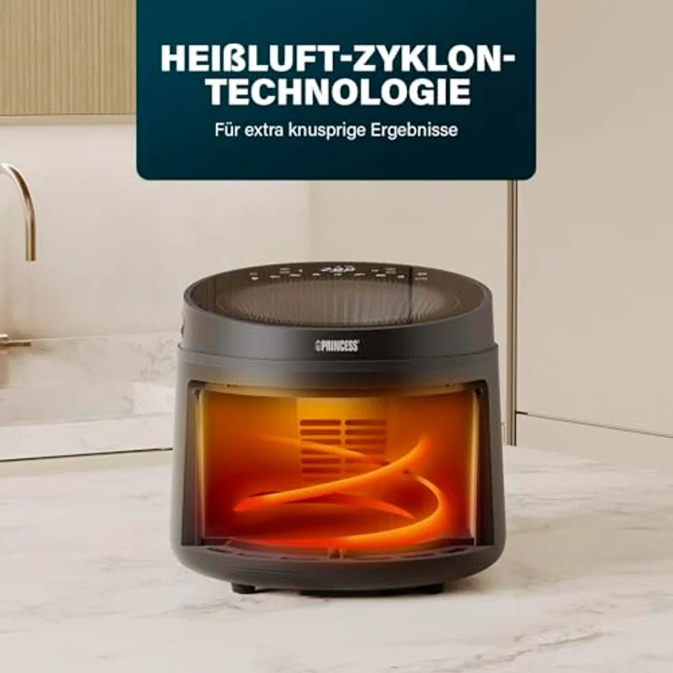 Princess Cyclone Vision Airfryer 5L – Heißluftfritteuse mit Sichtfenster, Antihaftbeschichtung und 8 voreingestellten Kochprogrammen – 1500 W – Bild 3