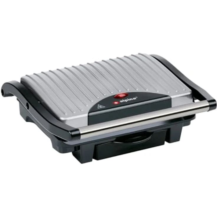 alpina Kontaktgrill Optigrill 230V/1000W, Tischgrill mit Antihaftbeschichtung und Tropfschale, Schwarz/Rot – Bild 1