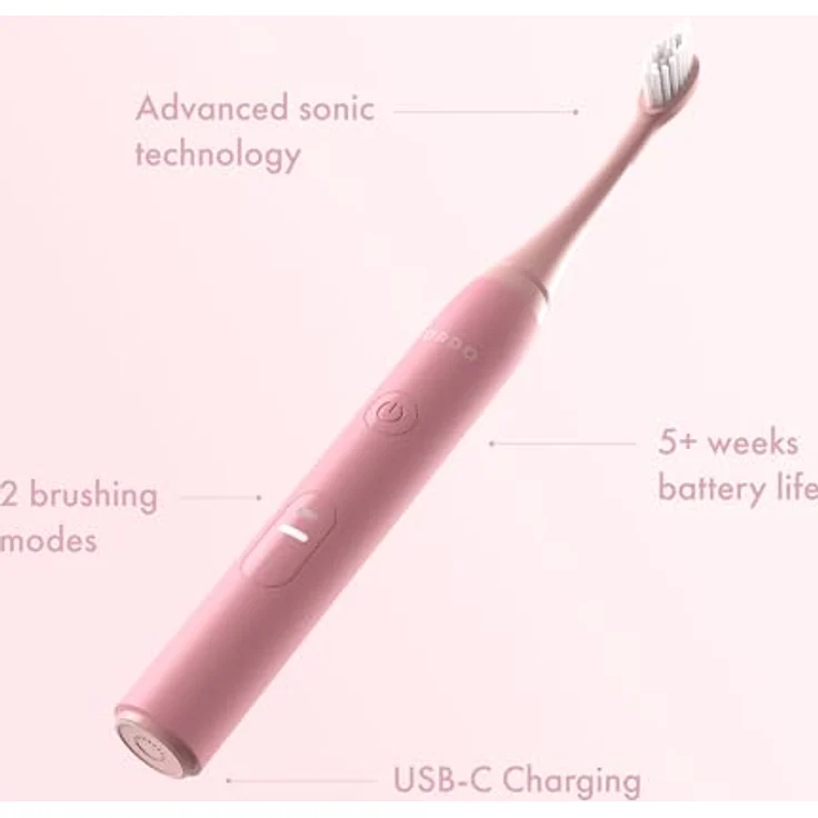 Ordo Sonic Lite | Schallzahnbürste mit 35.000 Impulsen/Min | Elektrische Zahnbürste für Erwachsene | Dual-Modi | 5+ Wochen Akku | Smart Timer | Wasserdicht | USB-C - Petal, Blütenblatt – Bild 3