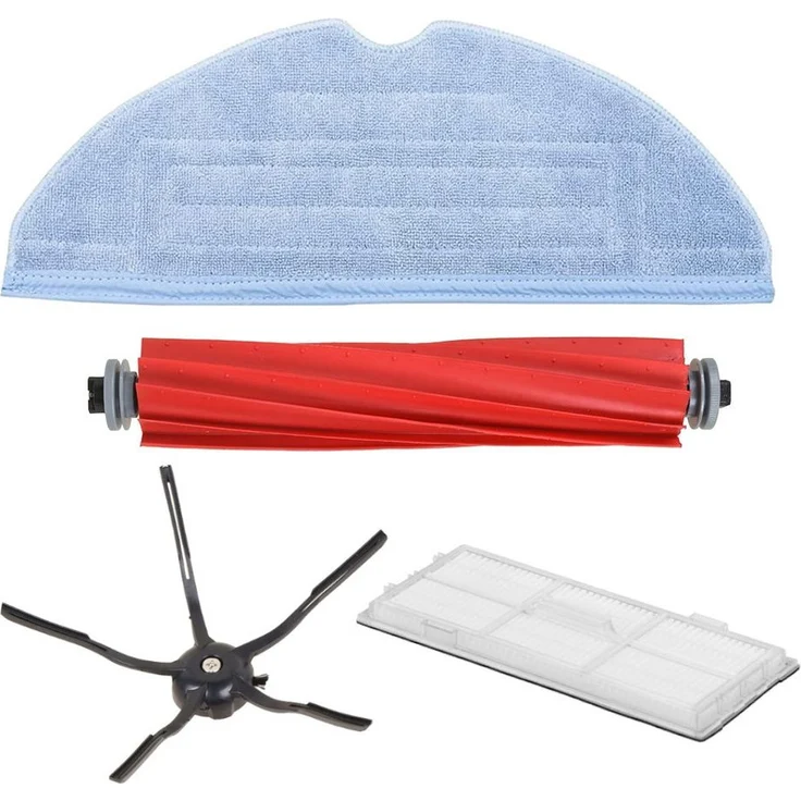 Trade-Shop Saugroboter Zubehör-Set 4in1 für Xiaomi Roborock S7/S7+/S7 MaxV, Hauptbürste (Orange), Seitenbürste (Schwarz), HEPA-Filter (Weiß), Wischtuch (Grau)