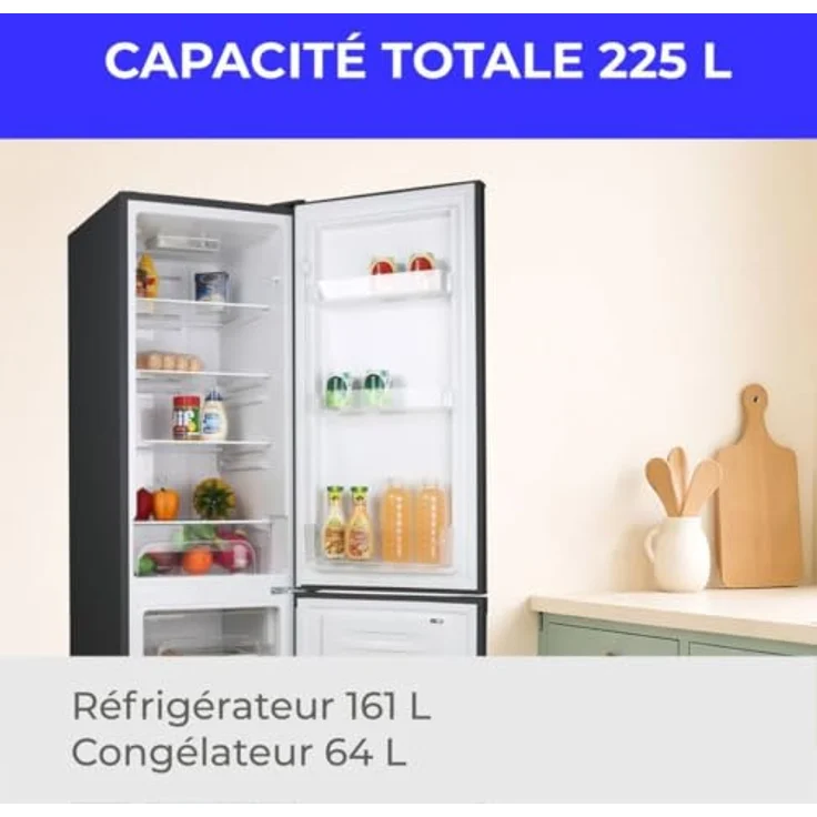 CONTINENTAL EDISON CEFC225NFB Kombi-Kühlschrank 225 L No Frost, schwarz, freistehend, 2-türig, LED-Innenbeleuchtung, 3 Gefrierschubladen – Bild 2
