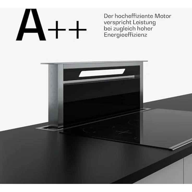 Klarstein Verosteel Downdraft Dunstabzugshaube 90 cm - A++ Energieklasse, 906,2 m³/h Boost, Touch-Bedienung, LED-Beleuchtung, Aluminium & schwarzes Glas, spülmaschinenfester Fettfilter – Bild 5