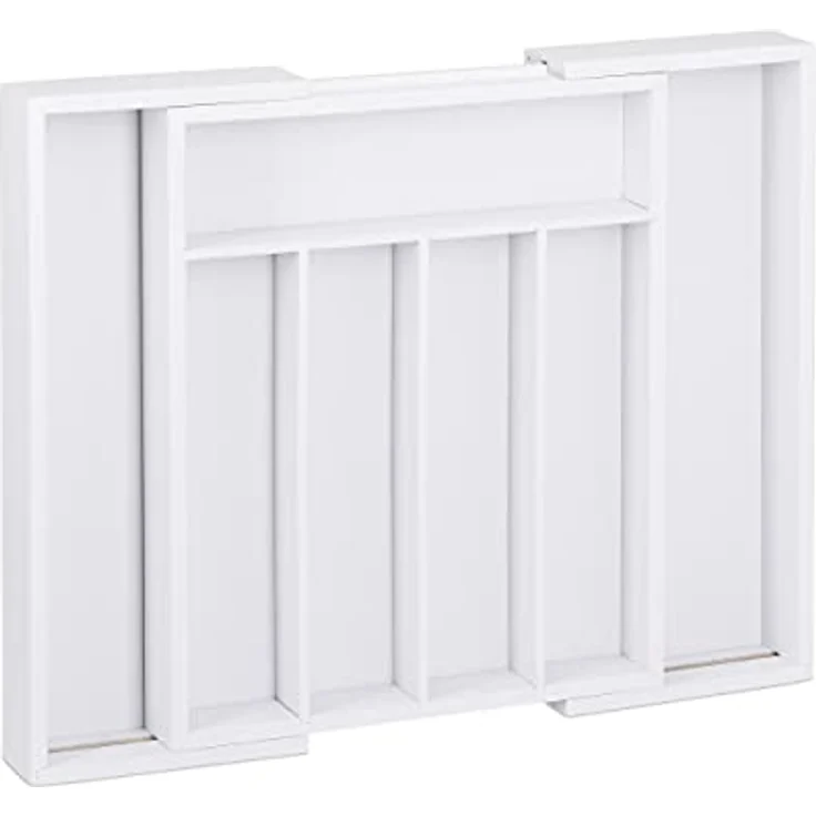 relaxdays Besteckkasten Weißer Besteckkasten Bambus verstellbar, ausziehbarer Organizer für die Küche, 5-7 Fächer, weiß – Bild 6