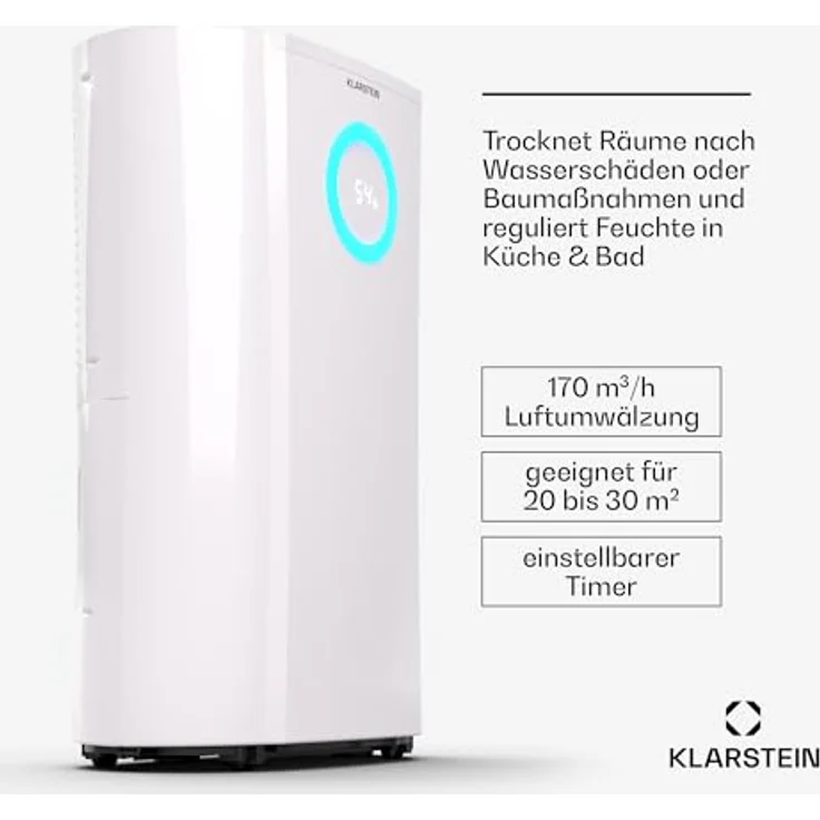 Klarstein Luftentfeuchter Elektrisch bis 20m2, Smart Luftentfeuchter für Wohnung, Bad & Keller, Luft-Entfeuchter Leise, Elektrischer Dehumidifier mit WLAN IoT App, Bautrockner mit 20 L Kapazität – Bild 4