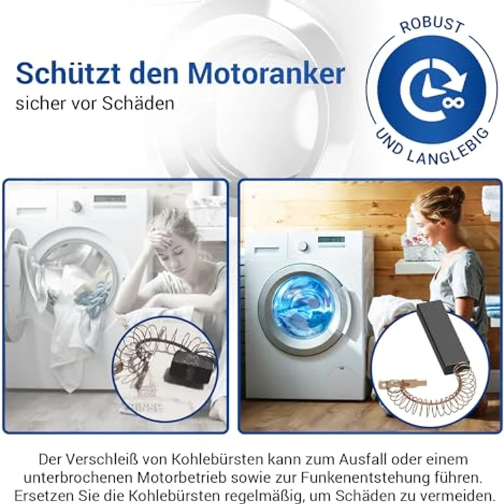 VIOKS Motorkohlen Ersatz Bürste für Bosch 00154740, 2-tlg, Kohlebürsten 4,8mm für Motor Waschmaschine und Waschtrockner – Bild 5