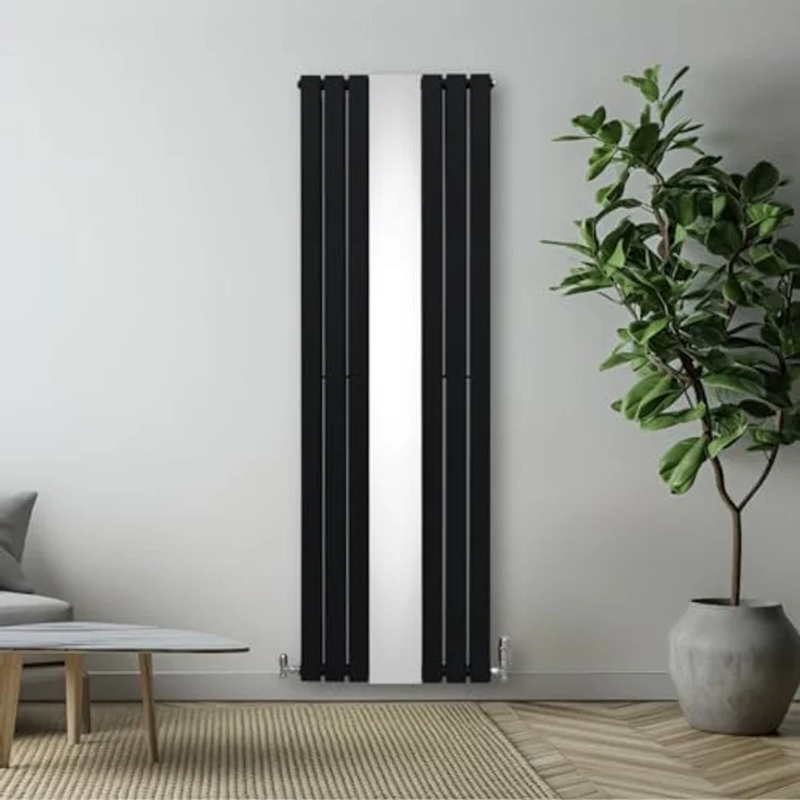 Monster Shop Paneelheizkörper mit Spiegel 1800 x 565mm, vertikaler Wandheizkörper aus matt schwarzem Kohlenstoffstahl, hohe Wärmeleistung von 8092 BTU, inklusive Reinigungsbürste und Befestigungsset – Bild 4