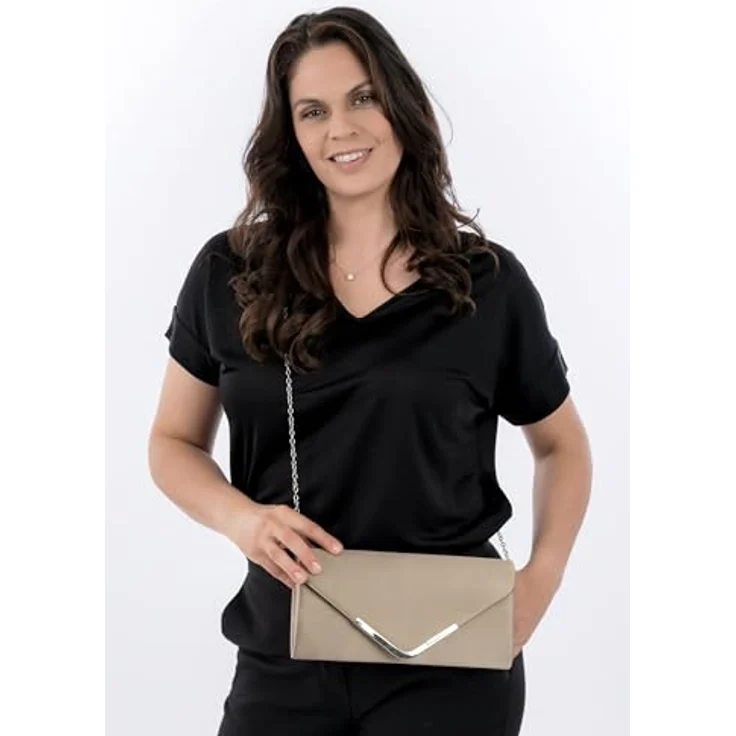 Tamaris Amalia, Clutch in Beige mit abnehmbarem Umhängeriemen und Magnetdruckknopf – Bild 3