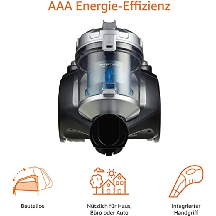 Amazon Basics Zylinder-Staubsauger, leistungsstark, kompakt und leicht, ohne Beutel, HEPA-Filter, 700 W, 1,5 l, Schwarz/Blau – Bild 2