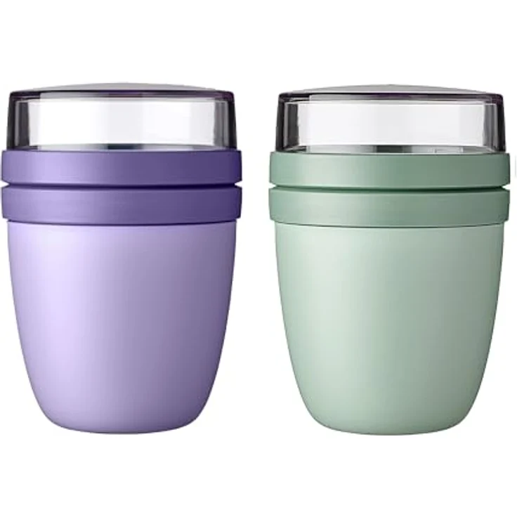 Mepal Lunchbox Lunchpot Ellipse Mixed, Joghurt & Müsli Becher to go, 500 + 200 ml, Vivid Lilac + Nordic Sage, gefrierschrank- und mikrowellengeeignet – Bild 1