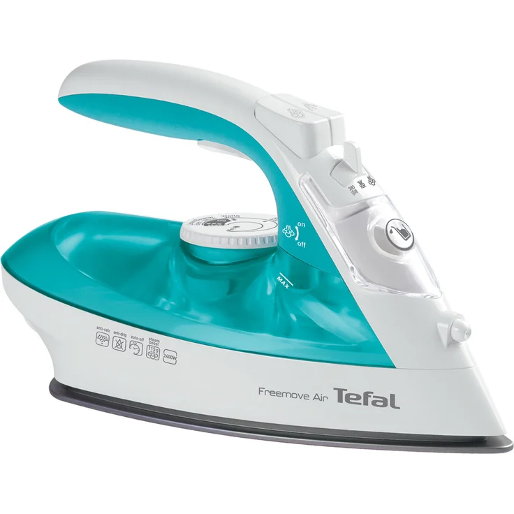 Tefal FV6520 Freemove AIR Dampfbügeleisen, 2400 Watt, 250 ml Wassertankvolumen, Keramiksohle, Dampfstoß 115 g/min, türkis, weiß – Bild 2