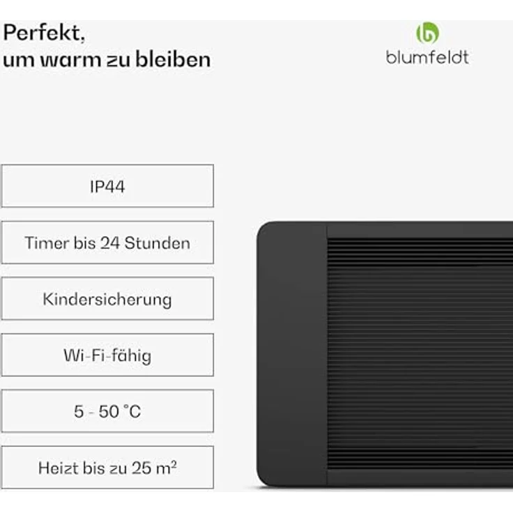 blumfeldt Infrarot Wandheizung 2500W, IP44 spritzwassergeschützt, Smart ...