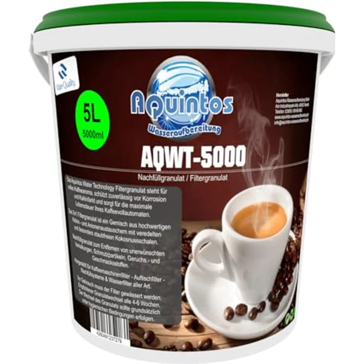 Aquintos Filtergranulat AQWT5000, Nachfüllgranulat für Kaffeevollautomaten, 5 Liter, schützt vor Kalkablagerungen und organischen Verunreinigungen – Bild 1