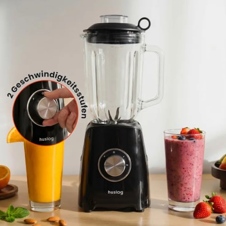 Huslog Standmixer Bechermixer 1200W, 1500 ml Behälter, Pulsfunktion, Edelstahl-Kreuzklingen, Schwarz – Bild 3