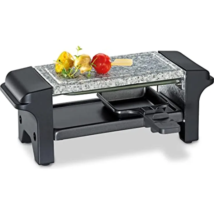 Küchenprofi Raclette TWIN | mit Steinplatte | Raclette für zwei mit Grillplatte aus Stein | Tischgrill für 2 Personen | 2 beschichtete Pfännchen | Mini Raclette 2 Personen | Raclette Grill