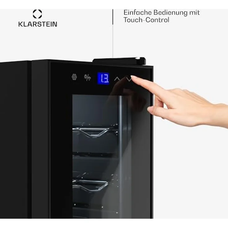 Klarstein Shiraz 14 Slim Uno, Weinkühlschrank für 14 Flaschen, 5 - 18 °C, Touch-Control, kompakt, verchromte Regale – Bild 5