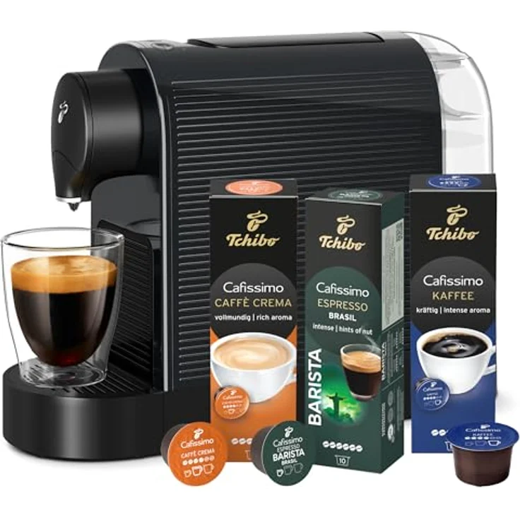 Tchibo Cafissimo „Pure plus“ Kaffeemaschine Kapselmaschine inkl. 30 Kapseln für Caffè Crema und Espresso, 0,8l, 1250 Watt, Schwarz - Benutzerfreundliche Kapselmaschine mit Drei-Druck-Brühsystem und nachhaltigen Kapseln – Bild 2