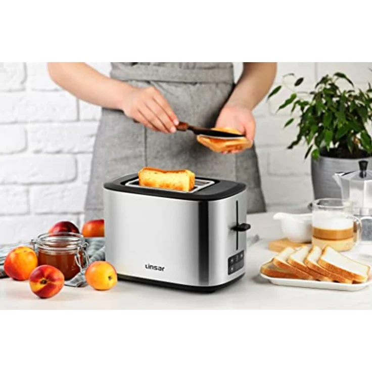 Linsar - Toaster - Zwei-Scheiben-Toaster - Mit Touchdisplay, 6 Bräunungsstufen, Herausnehmbarer Krümelschublade, Integriertem Brötchenaufsatz und Abschaltautomatik - 980 Watt - (Edelstahl) – Bild 3