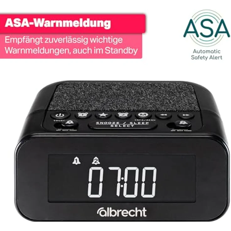 Albrecht DR451 DAB+/UKW Radiowecker mit Dimmfunktion, Musik-Streaming und ASA Warnsystem (Schwarz) – Bild 4