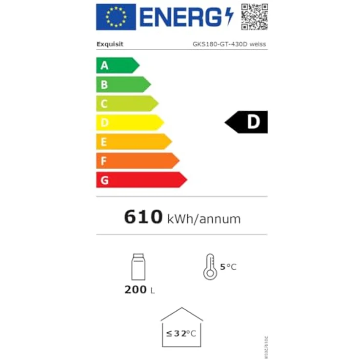 exquisit Getränkekühlschrank GKS180-GT-430D, 200l Glastürkühlschrank mit LED-Beleuchtung, Umluftventilator, 3 Ablagen, automatisches Abtauverfahren, schwarz – Bild 11