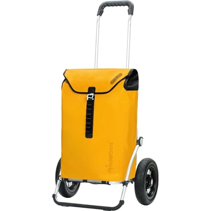 Andersen, Einkaufshilfe, Royal Shopper Ortlieb Einkaufstrolley 65 cm mit Lufträdern, Gelb - Wasserdichtes Material, abnehmbare Alurahmen-Tasche (49l), HängFix-Funktion, extra leicht laufende Lufträder, Gesamtbelastungsgewicht von 50kg